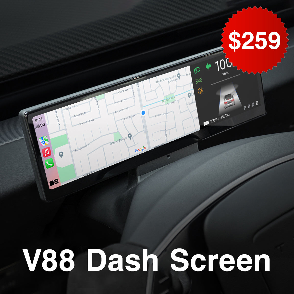 8.8” Dash Screen for Tesla Model 3 & Y with Carplay - V88